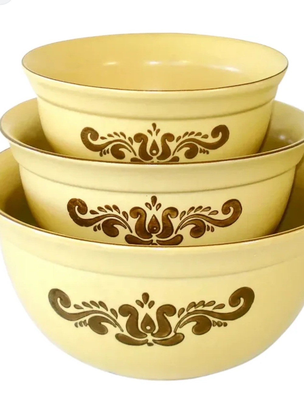 Vtg Pfaltzgraff Mixing Bowls with Brown Floral Motif - Set of 3